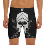 Black And White Spartan Helmet Print Men's Long Boxer Briefs