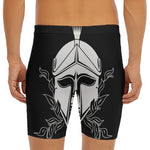 Black And White Spartan Helmet Print Men's Long Boxer Briefs