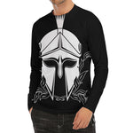 Black And White Spartan Helmet Print Men's Long Sleeve Rash Guard