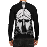 Black And White Spartan Helmet Print Men's Long Sleeve Rash Guard