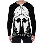Black And White Spartan Helmet Print Men's Long Sleeve T-Shirt