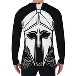 Black And White Spartan Helmet Print Men's Long Sleeve T-Shirt