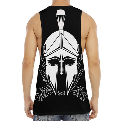Black And White Spartan Helmet Print Men's Muscle Tank Top