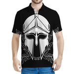 Black And White Spartan Helmet Print Men's Polo Shirt