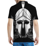 Black And White Spartan Helmet Print Men's Polo Shirt