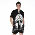 Black And White Spartan Helmet Print Men's Romper