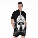 Black And White Spartan Helmet Print Men's Rompers