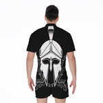 Black And White Spartan Helmet Print Men's Rompers