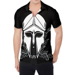 Black And White Spartan Helmet Print Men's Shirt