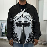 Black And White Spartan Helmet Print Men's Shirt Jacket