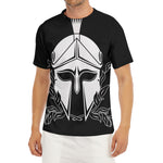Black And White Spartan Helmet Print Men's Short Sleeve Rash Guard