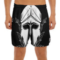 Black And White Spartan Helmet Print Men's Split Running Shorts