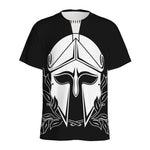 Black And White Spartan Helmet Print Men's Sports T-Shirt