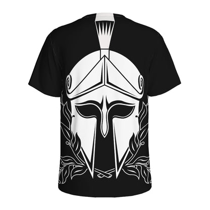 Black And White Spartan Helmet Print Men's Sports T-Shirt