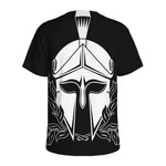 Black And White Spartan Helmet Print Men's Sports T-Shirt