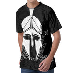 Black And White Spartan Helmet Print Men's Velvet T-Shirt