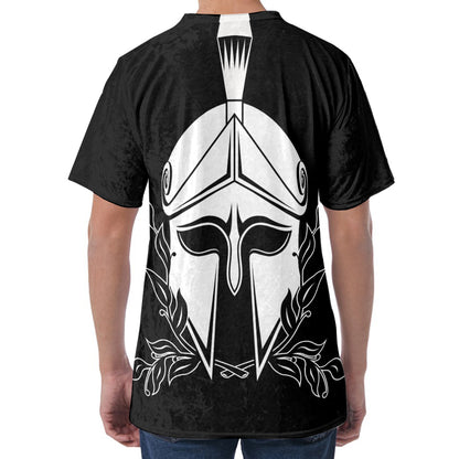 Black And White Spartan Helmet Print Men's Velvet T-Shirt
