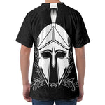 Black And White Spartan Helmet Print Men's Velvet T-Shirt