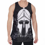 Black And White Spartan Helmet Print Men's Velvet Tank Top