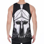 Black And White Spartan Helmet Print Men's Velvet Tank Top