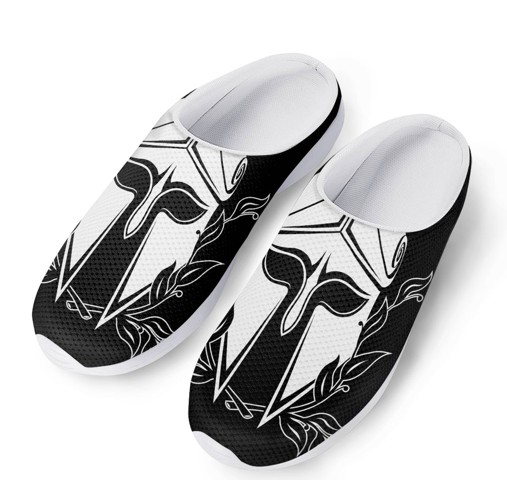 Black And White Spartan Helmet Print Mesh Casual Shoes