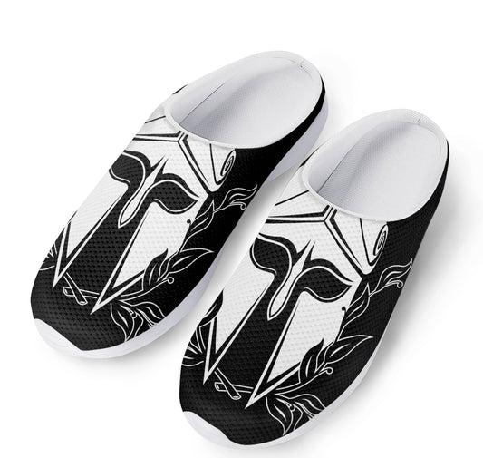 Black And White Spartan Helmet Print Mesh Casual Shoes