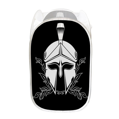 Black And White Spartan Helmet Print Mesh Laundry Hamper