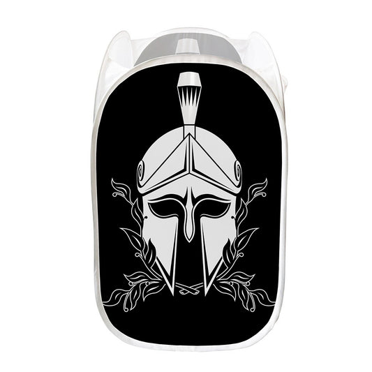 Black And White Spartan Helmet Print Mesh Laundry Hamper