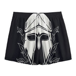 Black And White Spartan Helmet Print Mesh Shorts