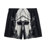 Black And White Spartan Helmet Print Mesh Shorts
