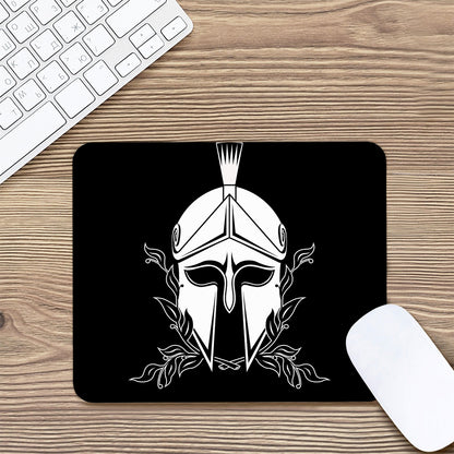 Black And White Spartan Helmet Print Mouse Pad