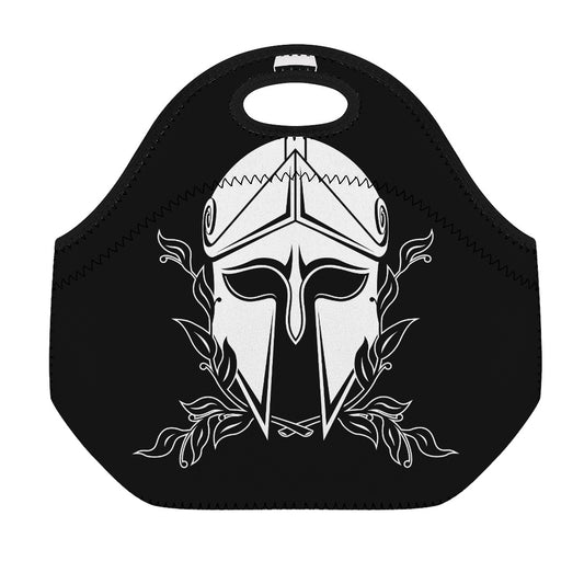 Black And White Spartan Helmet Print Neoprene Lunch Bag