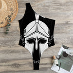 Black And White Spartan Helmet Print One Shoulder Bodysuit