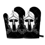 Black And White Spartan Helmet Print Oven Mitts