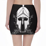 Black And White Spartan Helmet Print Pencil Mini Skirt