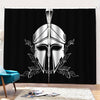 Black And White Spartan Helmet Print Pencil Pleat Curtains