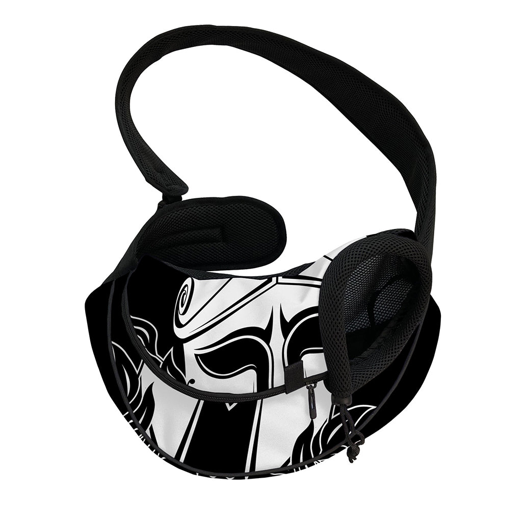 Black And White Spartan Helmet Print Pet Sling Carrier