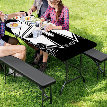 Black And White Spartan Helmet Print Picnic Table Cover