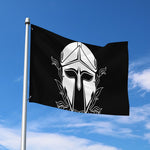 Black And White Spartan Helmet Print Polyester Flag