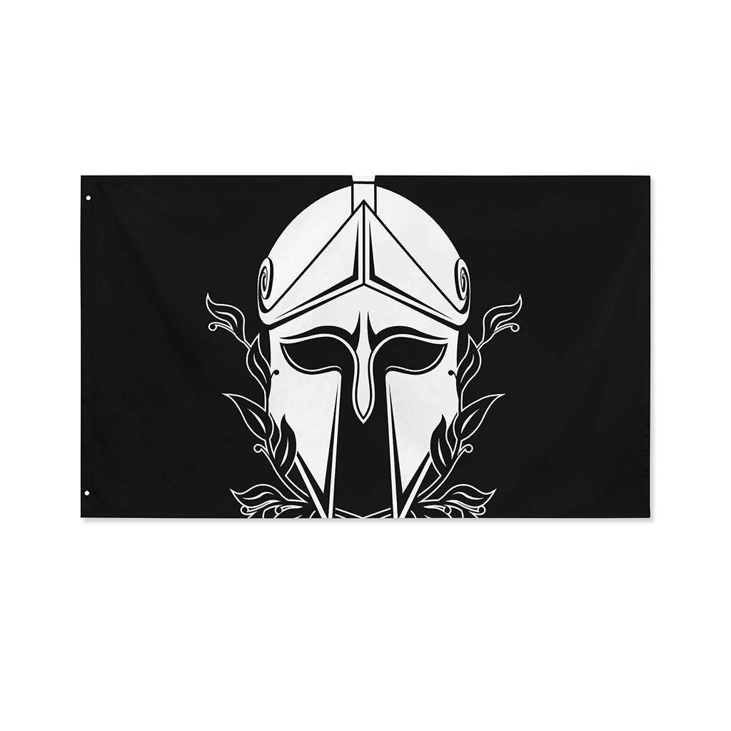 Black And White Spartan Helmet Print Polyester Flag