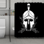 Black And White Spartan Helmet Print Polyester Shower Curtain