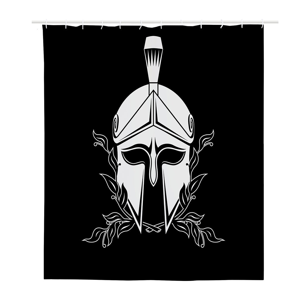 Black And White Spartan Helmet Print Polyester Shower Curtain
