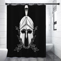 Black And White Spartan Helmet Print Premium Shower Curtain