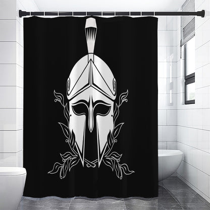 Black And White Spartan Helmet Print Premium Shower Curtain
