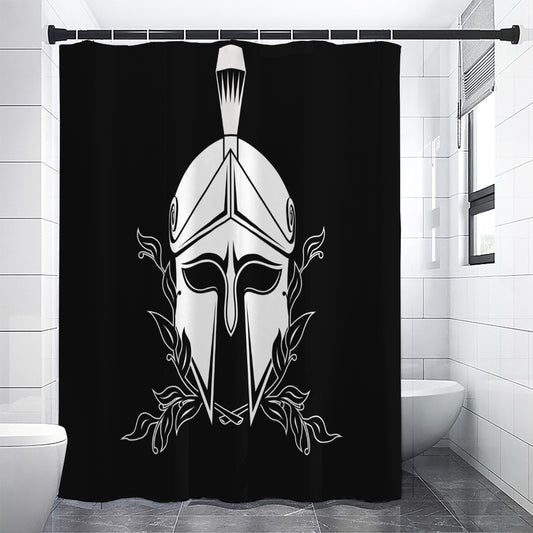 Black And White Spartan Helmet Print Premium Shower Curtain