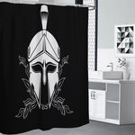 Black And White Spartan Helmet Print Premium Shower Curtain