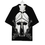Black And White Spartan Helmet Print Rayon Hawaiian Shirt