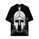 Black And White Spartan Helmet Print Rayon Hawaiian Shirt