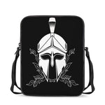 Black And White Spartan Helmet Print Rectangular Crossbody Bag