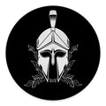 Black And White Spartan Helmet Print Round Floor Mat